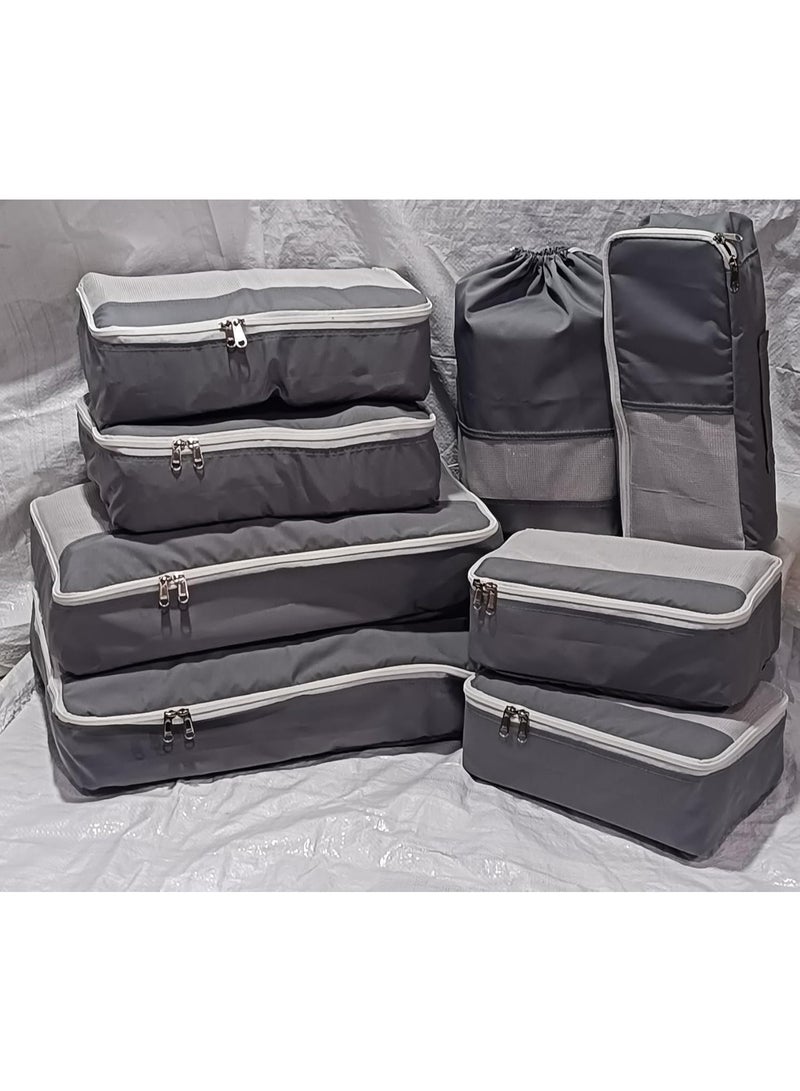 atorakushon Nylon Packing Cubes Travel Organizer Wardrobe Organizer Set of 8 Packing Bag for Men and Women, Luggage Bags Set 2 Large 2 Medium 2 Small Cube 1 Shoe Bag, 1 Hankey Socks Bag (Grey) - Image 2