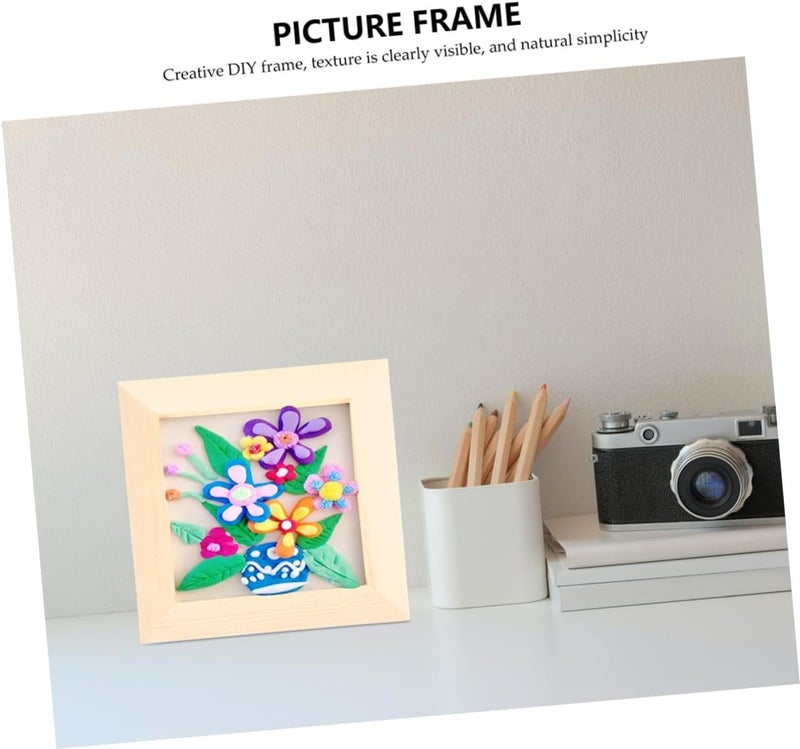 إطارات صور خشبية من Ciieeo، 5 قطع بحجم 12x12 سم، لمشاريع الرسم اليدوي، إطارات حرفية من خشب الصنوبر الفاتح، إطارات صور فارغة للعرض على الحائط أو الطاولة. - Image 3