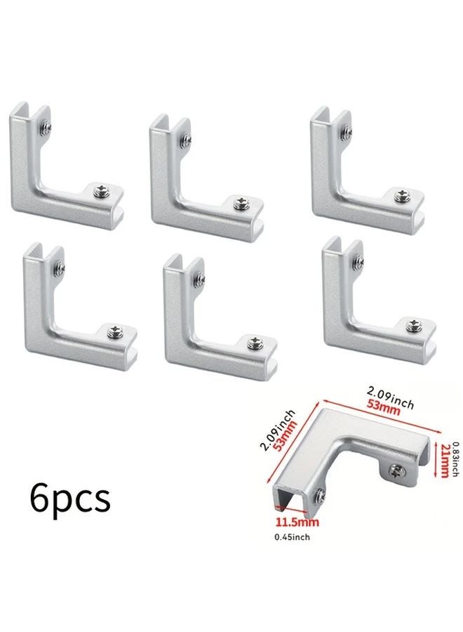 مشبك زجاج على شكل L من الألومنيوم، 6 قطع، تركيب بدون فتحات للزجاج والخشب بسمك 8-10 ملم - Image 1
