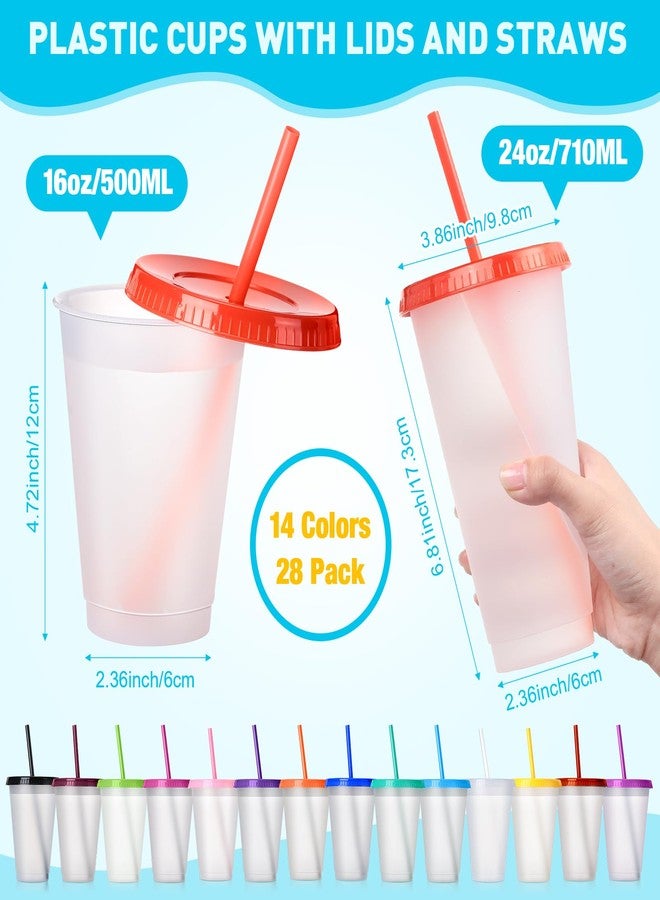 Hsei Reusable Plastic Tumbler with Straw and Lid Bulk -clear Plastic Cups with Lid and Straw for Iced Coffee Water Smoothie Water Bottle Travel Mug Cup for Birthday Party Gifts(28 Pack,24 oz, 16 oz) - Image 2