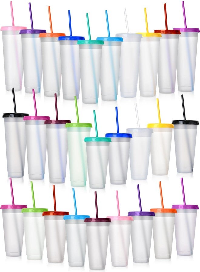 Hsei Reusable Plastic Tumbler with Straw and Lid Bulk -clear Plastic Cups with Lid and Straw for Iced Coffee Water Smoothie Water Bottle Travel Mug Cup for Birthday Party Gifts(28 Pack,24 oz, 16 oz) - Image 1