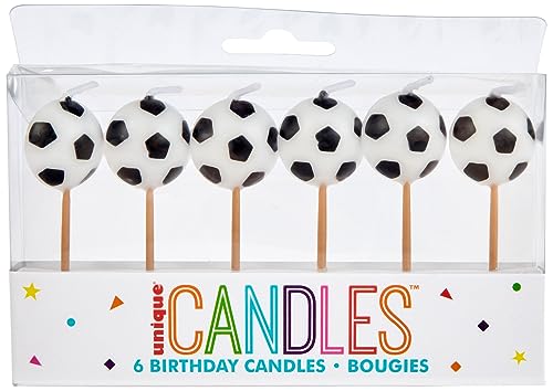 Unique SoccerThemed Birthday Candles Pack Of 6  Black  White Wax Candles On Wooden Picks  Ideal For Sports Fans Celebrations