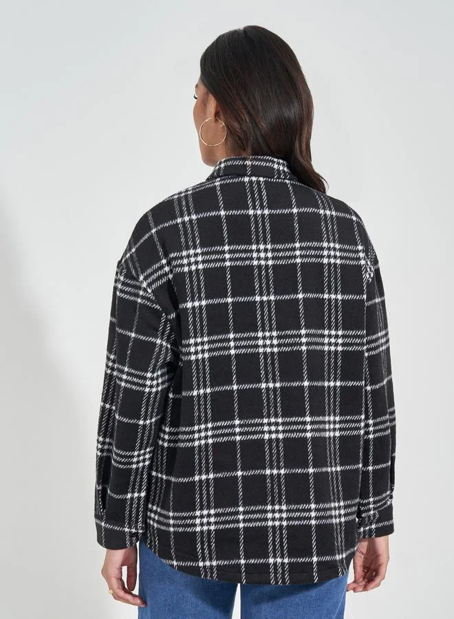Styli Oversized Longline Wool Like Checked Shacket