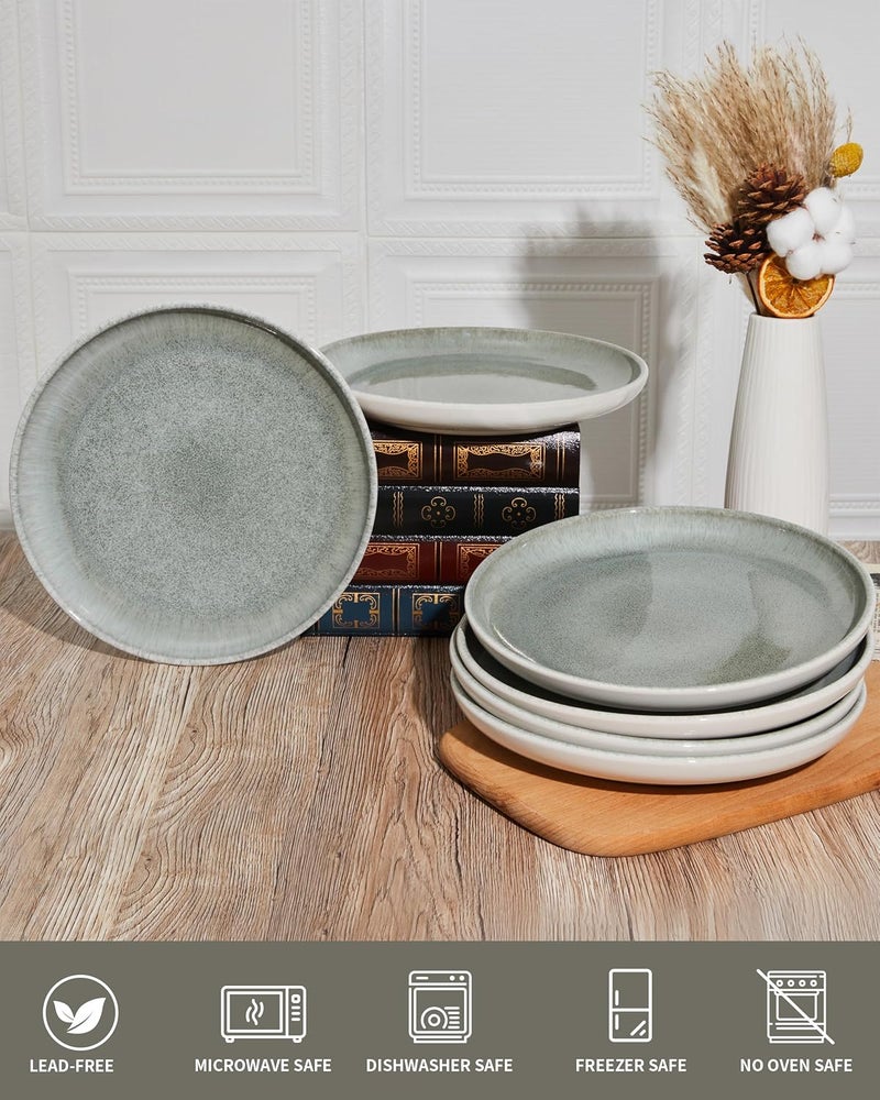 Pokini Gradient Green Dinner Plates Set of 6 10 Inch Reactive Glaze Ceramic Plates Set Modern Dinnerware Dishes Set for Kitchen Microwave  Dishwasher Safe Highly Chip and Crack Resistant  - Image 4