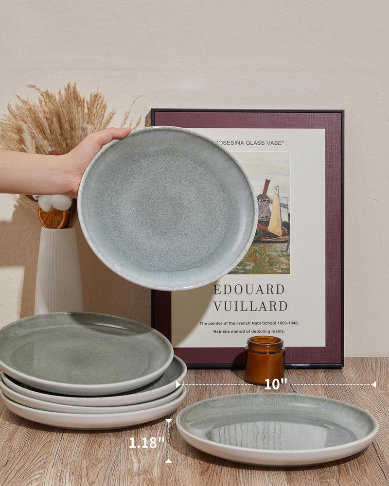 Pokini Gradient Green Dinner Plates Set of 6 10 Inch Reactive Glaze Ceramic Plates Set Modern Dinnerware Dishes Set for Kitchen Microwave  Dishwasher Safe Highly Chip and Crack Resistant  - Image 2