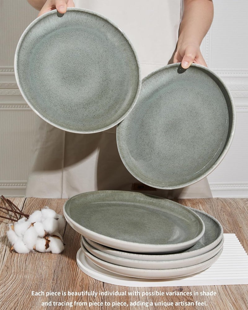Pokini Gradient Green Dinner Plates Set of 6 10 Inch Reactive Glaze Ceramic Plates Set Modern Dinnerware Dishes Set for Kitchen Microwave  Dishwasher Safe Highly Chip and Crack Resistant  - Image 5