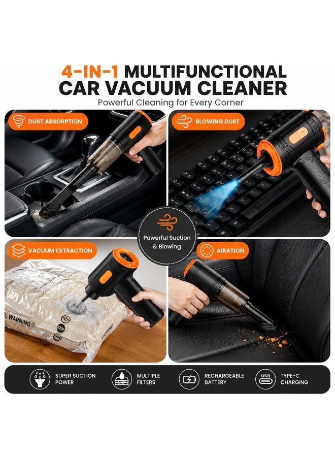 4-in-1 Cordless Car Vacuum Cleaner with Air Blower, Washable Filter and Type-C Charging for Car, Home, Keyboard and Storage Bags - Image 4