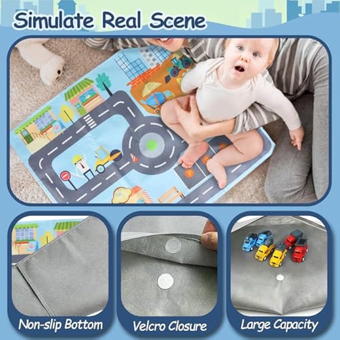 CAR TOYS FOR 1 YEAR OLD BOY GIFTS, PULL BACK BABY TOYS WITH CONTAINABLE PLAYMAT FOR TODDLER 1 2 3 YEAR OLD 12-18 MONTHS WITH FARM PLAYMAT - Image 4