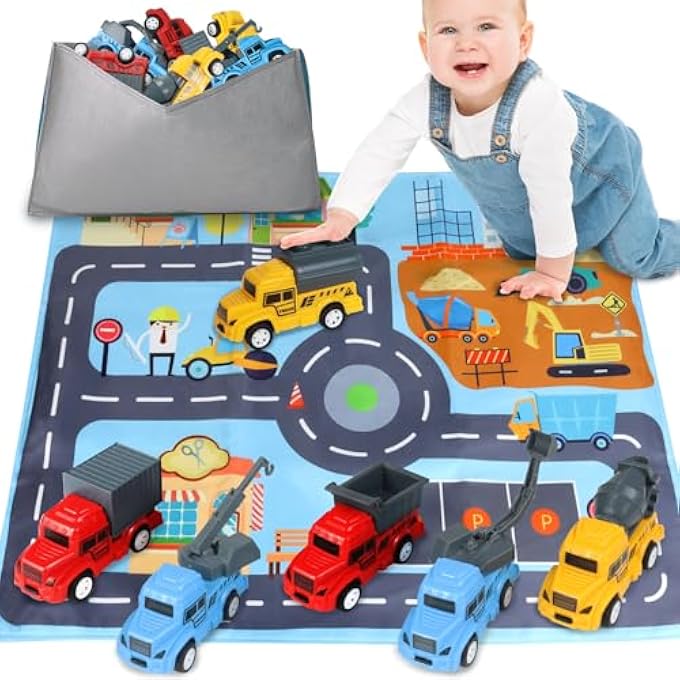 CAR TOYS FOR 1 YEAR OLD BOY GIFTS, PULL BACK BABY TOYS WITH CONTAINABLE PLAYMAT FOR TODDLER 1 2 3 YEAR OLD 12-18 MONTHS WITH FARM PLAYMAT - Image 2