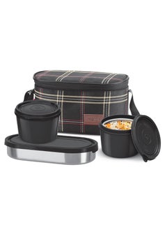 Milton Milton Decker Lunch Box with Insulated Fabric Jacket, 3 Containers (1 Oval Stainless Steel 450 ml, 2 Inner Stainless Steel 450 ml), Microwave Safe & Leak-Proof Tiffin for Office, School, College,Black  - Image 1