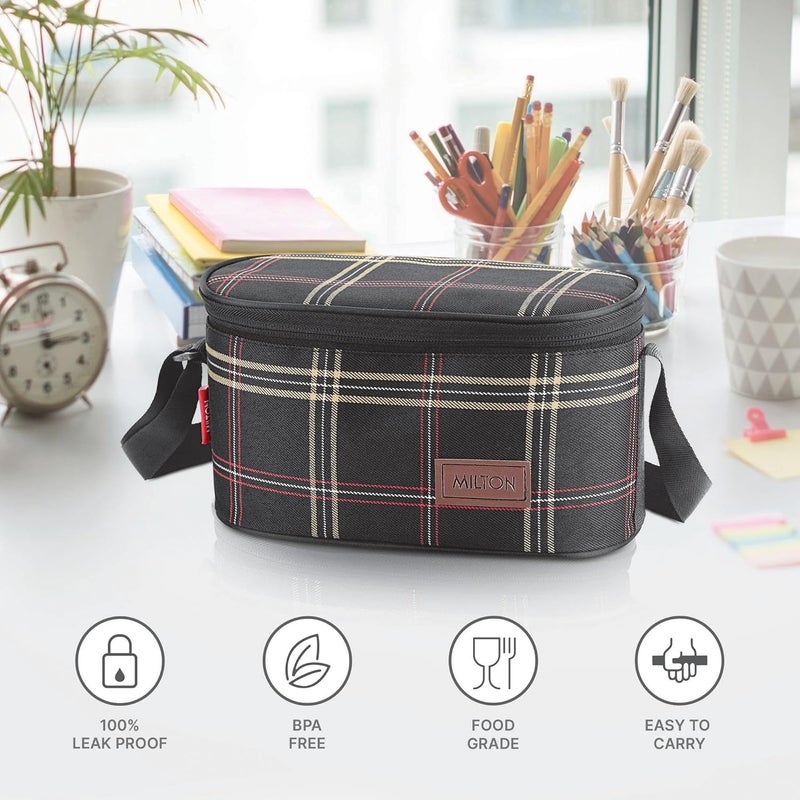 Milton Milton Decker Lunch Box with Insulated Fabric Jacket, 3 Containers (1 Oval Stainless Steel 450 ml, 2 Inner Stainless Steel 450 ml), Microwave Safe & Leak-Proof Tiffin for Office, School, College,Black  - Image 2