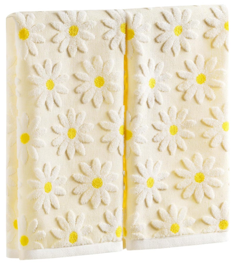 Quera 2 Pack Hand Towels Spring Summer White Flower Daisy Farmhouse Cotton Bathroom Decorative Towels Set for Drying, Cleaning, Cooking, Holiday 13.7'' x 29.5'' - Image 1
