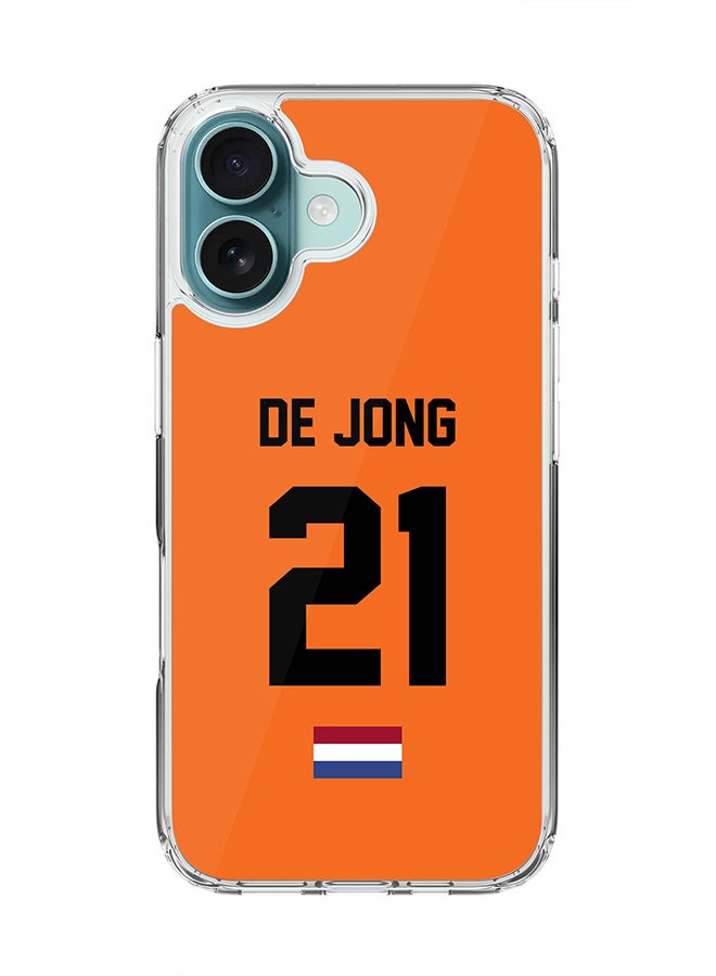 Stylizedd For iPhone 16 Case [Compatible with MagSafe] Slim Magnetic cover Clear Phone Case - Football Team - Netherlands, De Jong - Image 1
