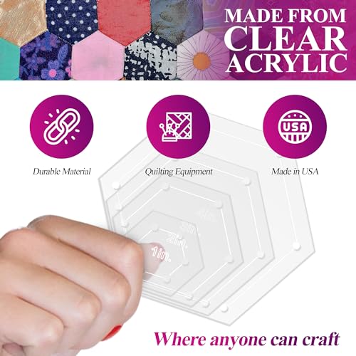 LaserThing Hexagon Quilting Template Set - 5" with 1/4" Seam Allowance - Durable Acrylic Templates for Quilting, Patchwork, Crafting, & Sewing Projects - Clear Templates for Accurate Designing - Image 4