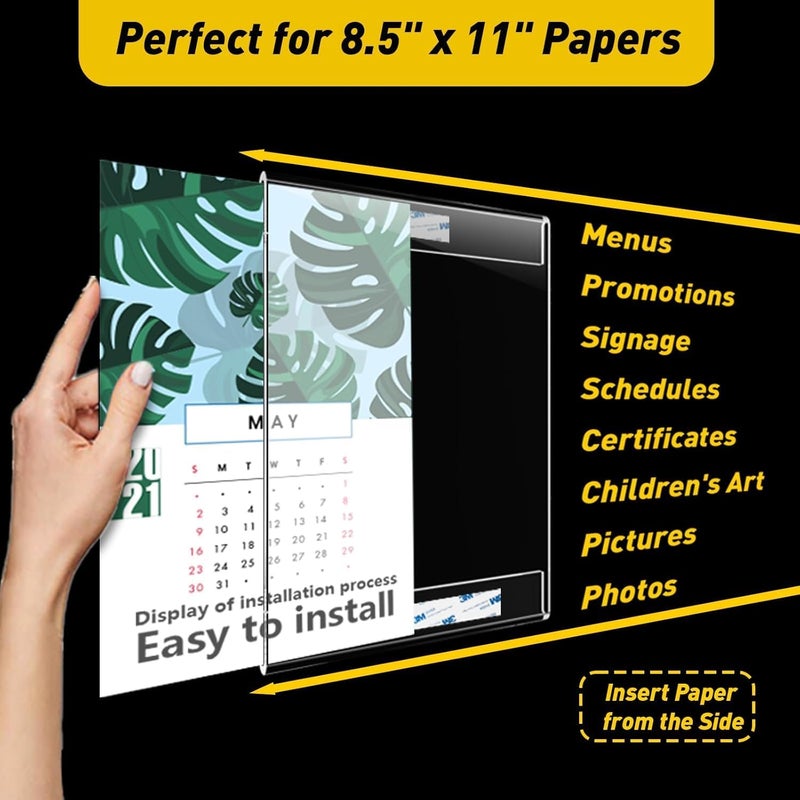 Azonee Acrylic Sign Holder, 8.5 x 11" Vertical Clear Wall Frame with Adhesive Tape, Plastic Display Holder for Photo, Menu, Flyer, Office, Home, Store, Business Use(6 Pack) - Image 3