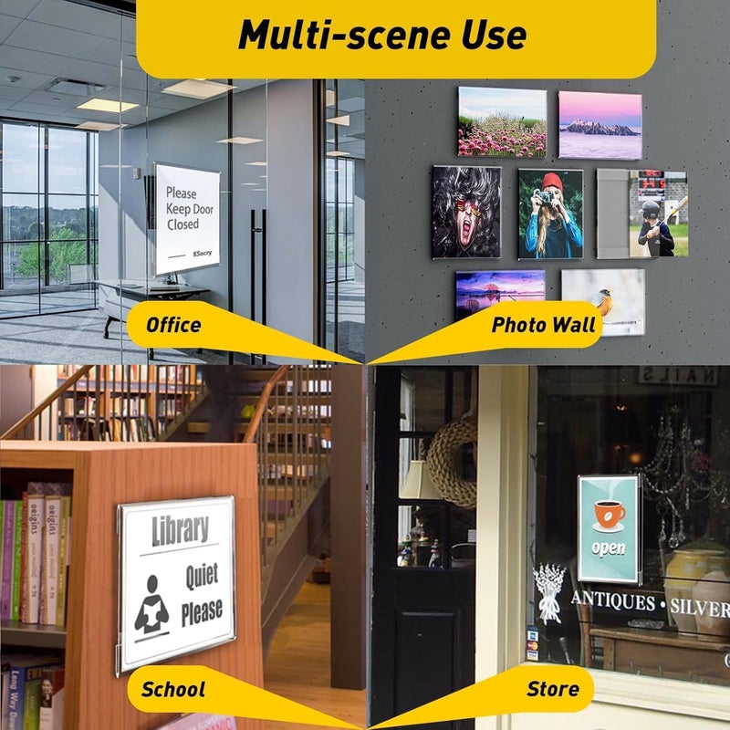 Azonee Acrylic Sign Holder, 8.5 x 11" Vertical Clear Wall Frame with Adhesive Tape, Plastic Display Holder for Photo, Menu, Flyer, Office, Home, Store, Business Use(6 Pack) - Image 2