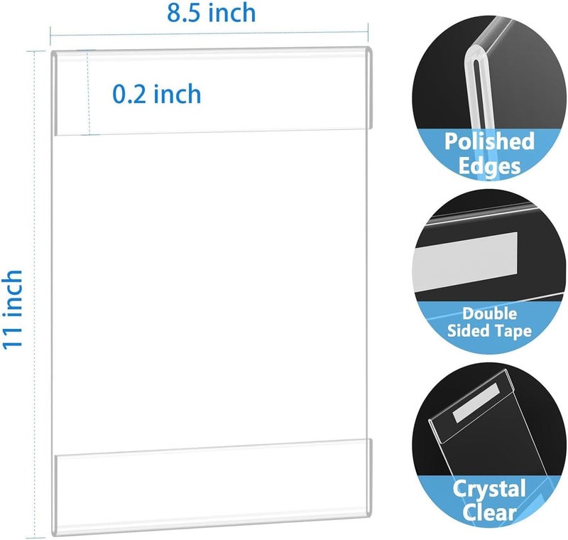 Azonee Acrylic Sign Holder, 8.5 x 11" Vertical Clear Wall Frame with Adhesive Tape, Plastic Display Holder for Photo, Menu, Flyer, Office, Home, Store, Business Use(6 Pack) - Image 4
