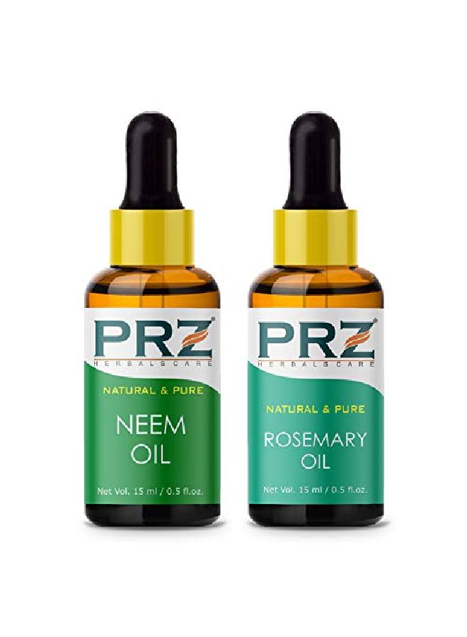 PRZ Combo of Cold Pressed Neem Oil & Rosemary Essential Oil 100% Pure l & Therapeutic Grade Oil for Aromatherapy Body Massage Skin Care & Hair Growth (15ML Each) - Image 2