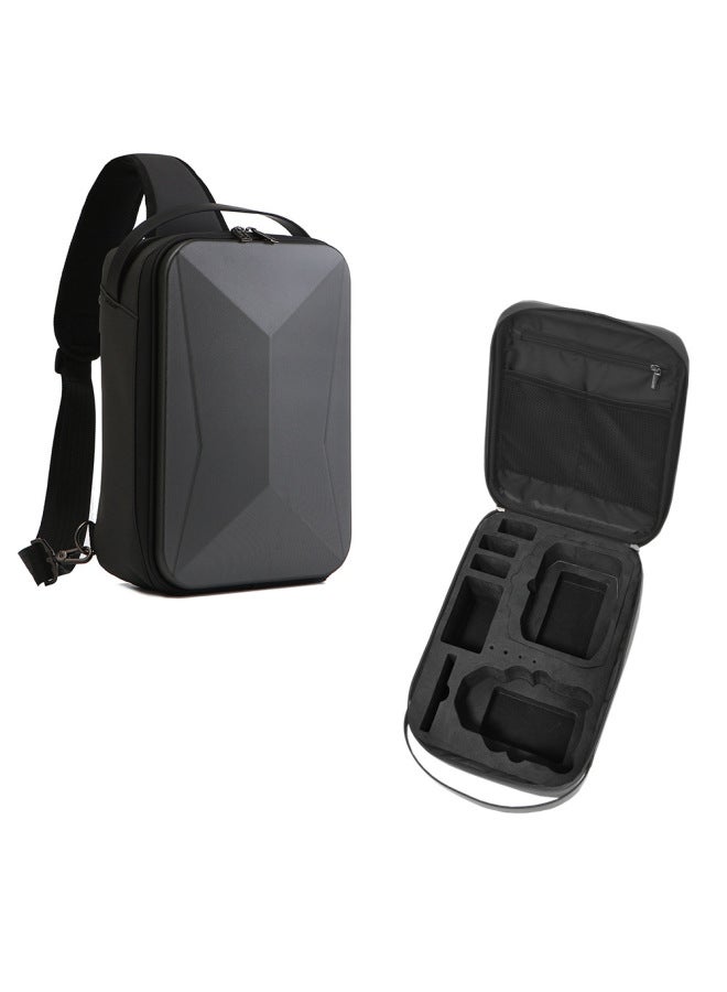 Suitable For DJI MINI 4 PRO Cosmetics Bag Box Hard Shell Bag Chest Bag Shoulder Bag Crossbody Bag Backpack-Color:MINI 4 PRO Dark Gray Hard Shell Chest Bag-Size:About 32*22*12cm  - Image 1