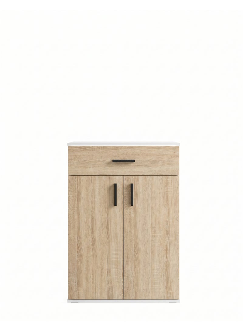 Furniture Store Modern shoe rack/shoe cabinet with a wide drawer and 5 shelves, MDF, in light wood color with white, high-quality finish, from Furniture Store. - Image 2