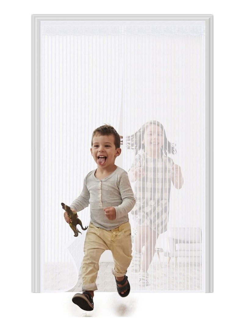 GUDOO Magnetic Fly Screen Door Heavy Duty Bug mesh Curtain with Powerful Magnets and Full Frame Magic Tape Insect Protection Door no Gap Keep Bugs Out 110 x 220 cm White  - Image 1