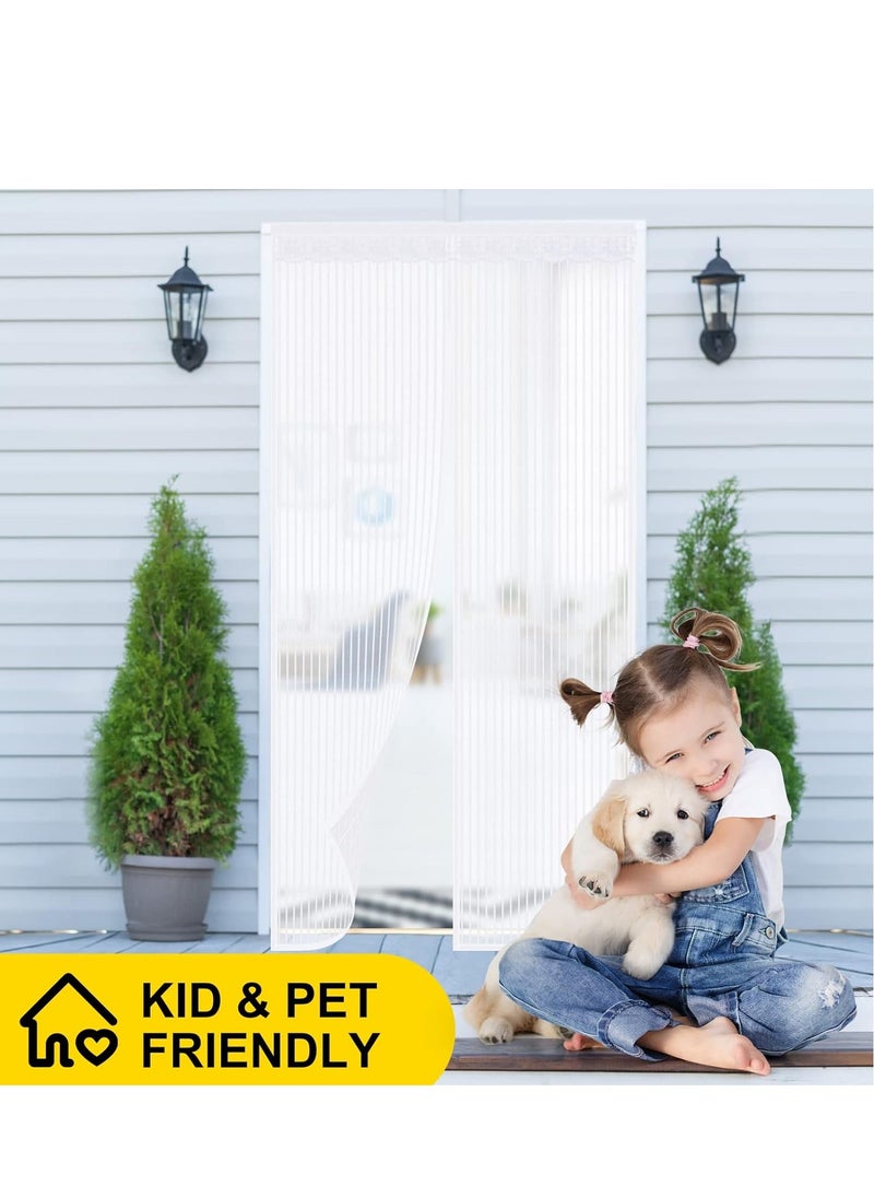 GUDOO Magnetic Fly Screen Door Heavy Duty Bug mesh Curtain with Powerful Magnets and Full Frame Magic Tape Insect Protection Door no Gap Keep Bugs Out 110 x 220 cm White  - Image 3