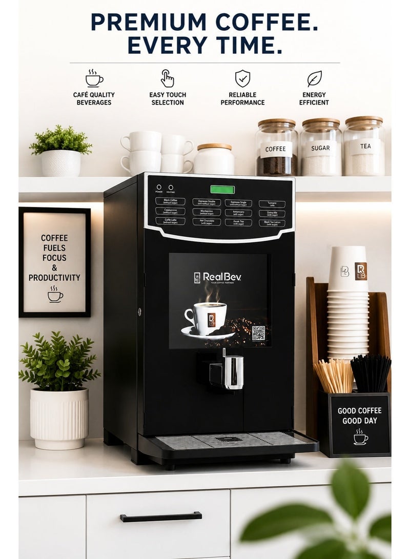 RealBev 12 Option Coffee Vending Machine | Automatic Tea & Coffee Dispenser with 12 Beverage Choices & Sugar-Free Options | Commercial Hot Beverage Machine for Offices, Cafés, Hotels & Workplaces - Image 2