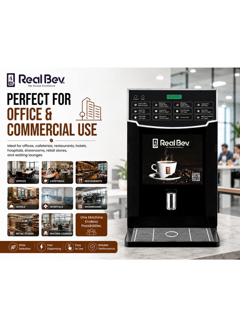 RealBev 12 Option Coffee Vending Machine | Automatic Tea & Coffee Dispenser with 12 Beverage Choices & Sugar-Free Options | Commercial Hot Beverage Machine for Offices, Cafés, Hotels & Workplaces - Image 5