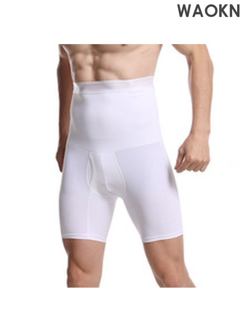 WAOKN Men's High Waist Tummy Abdomen Leg Control Slimming Shapewear Underwear Shorts Anti-Curling Body Shaper Seamless Belly Girdle Boxer Briefs Men’s Shapewear Tummy Control Shorts  Shaper Seamless Boxer Brief Underwear (White) - Image 5