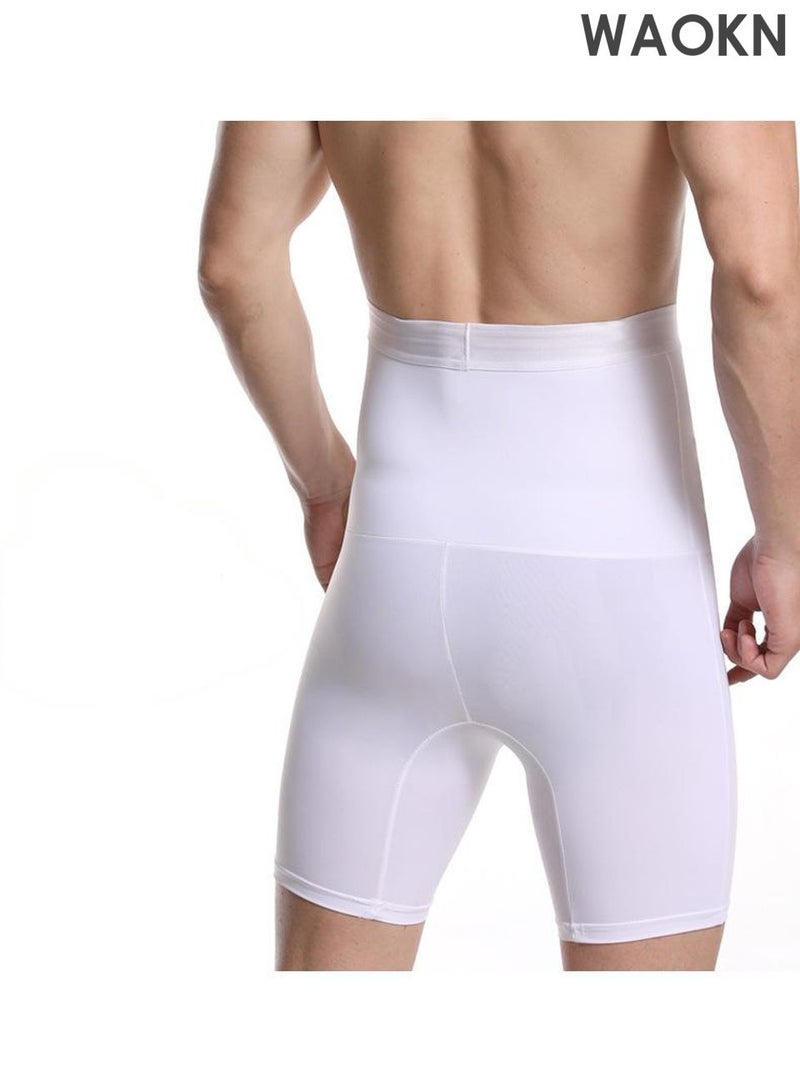 WAOKN Men's High Waist Tummy Abdomen Leg Control Slimming Shapewear Underwear Shorts Anti-Curling Body Shaper Seamless Belly Girdle Boxer Briefs Men’s Shapewear Tummy Control Shorts  Shaper Seamless Boxer Brief Underwear (White) - Image 4