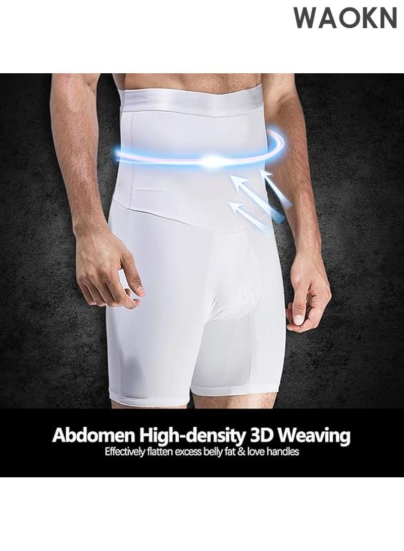 WAOKN Men's High Waist Tummy Abdomen Leg Control Slimming Shapewear Underwear Shorts Anti-Curling Body Shaper Seamless Belly Girdle Boxer Briefs Men’s Shapewear Tummy Control Shorts  Shaper Seamless Boxer Brief Underwear (White) - Image 3
