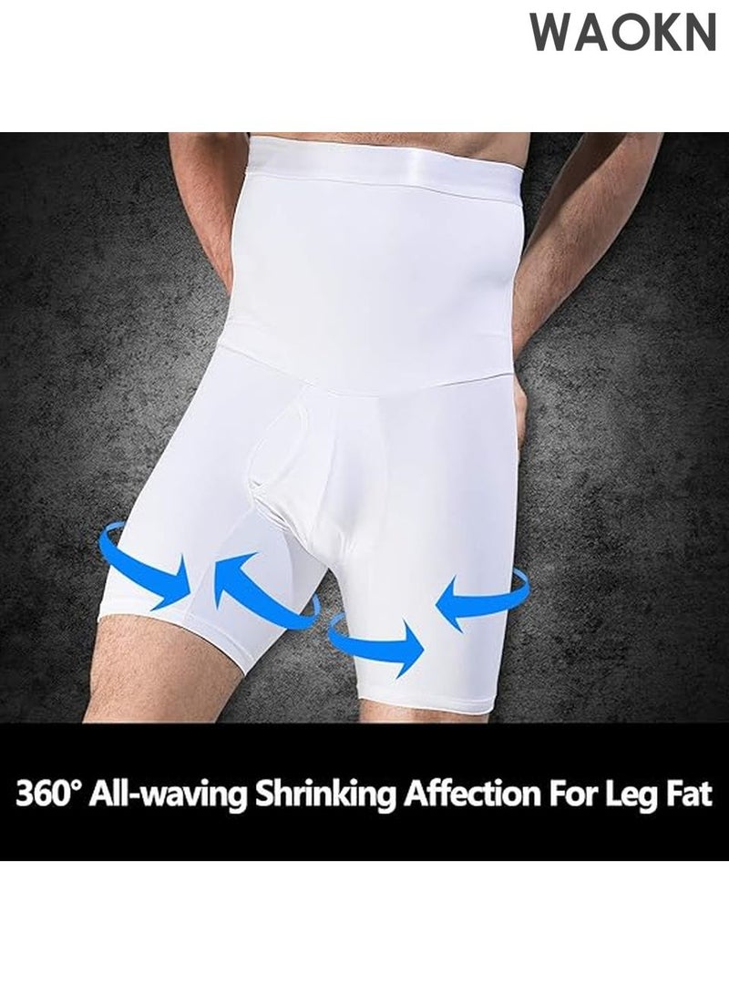 WAOKN Men's High Waist Tummy Abdomen Leg Control Slimming Shapewear Underwear Shorts Anti-Curling Body Shaper Seamless Belly Girdle Boxer Briefs Men’s Shapewear Tummy Control Shorts  Shaper Seamless Boxer Brief Underwear (White) - Image 2