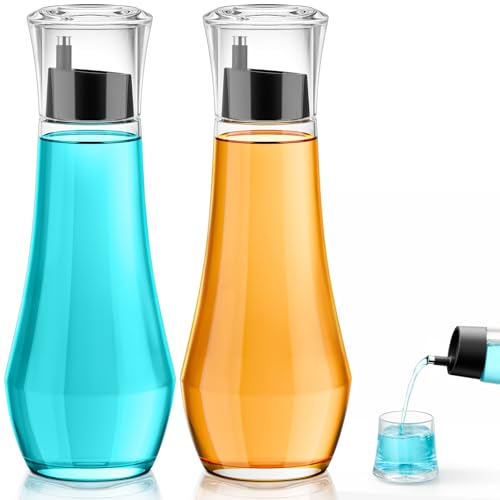VITVITI Glass Mouthwash Dispenser for Bathroom, 8.8OZ Mouth Wash Container Bottle with Lid Cup, Small Clear Refillable Mouthwash Dispenser Decanter for Countertop, Set of 2, Black - Image 1