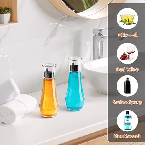 VITVITI Glass Mouthwash Dispenser for Bathroom, 8.8OZ Mouth Wash Container Bottle with Lid Cup, Small Clear Refillable Mouthwash Dispenser Decanter for Countertop, Set of 2, Black - Image 3