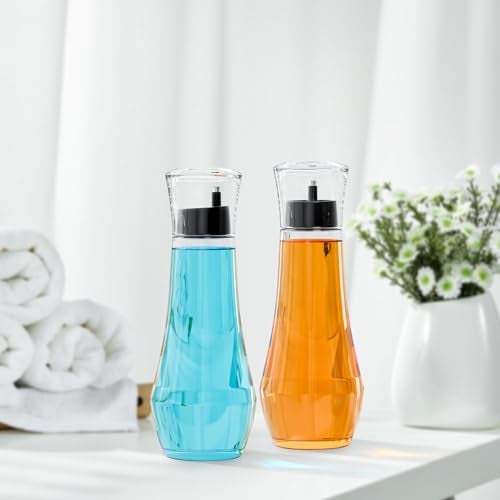 VITVITI Glass Mouthwash Dispenser for Bathroom, 8.8OZ Mouth Wash Container Bottle with Lid Cup, Small Clear Refillable Mouthwash Dispenser Decanter for Countertop, Set of 2, Black - Image 5