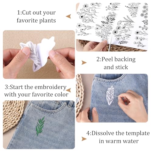 VISSTREE Flower Water Soluble Embroidery Patterns, 85 Pcs A-Z Alphabet Stick and Stitch Embroidery Paper Wash Away, Pre-Printed Floral Pattern Transfers, DIY Customized Gifts for Hand Sewing Lover Beginners - Image 3