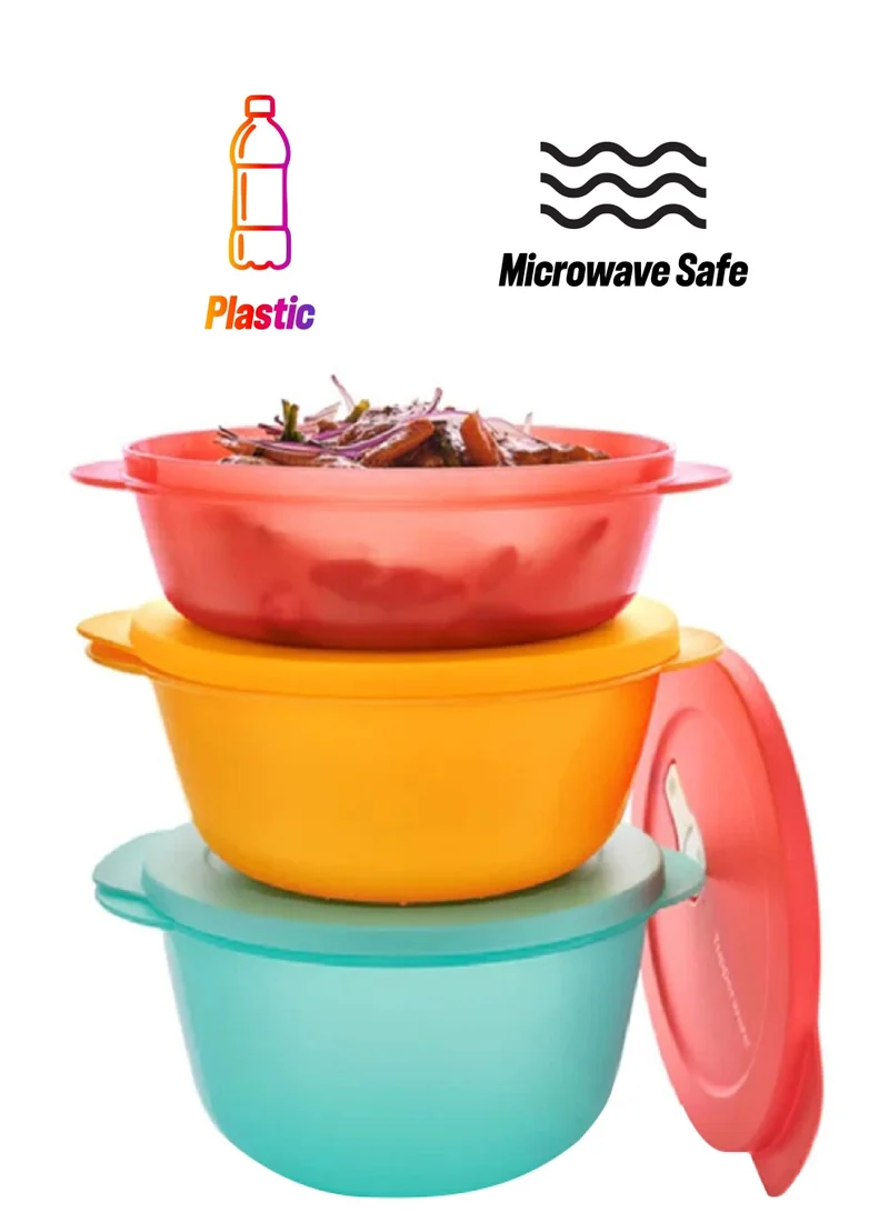 Tupperware 3-Piece Dishwasher and Microwave Safe Plastic Store Serve and Go Bowl Set Multicolor Large 11164936