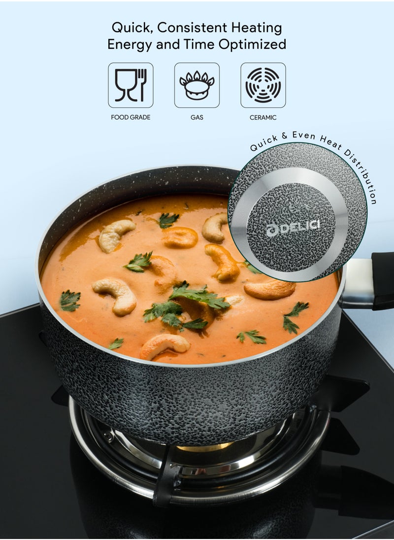 DELICI 8-Piece Superior Aluminium Cookware Set - Non-Stick Granite Gray Interior, Glass Lids, Heat-Resistant Handles, Eco-Friendly, Dishwasher Safe, PFOA Free (ACS8HE)  - Image 5
