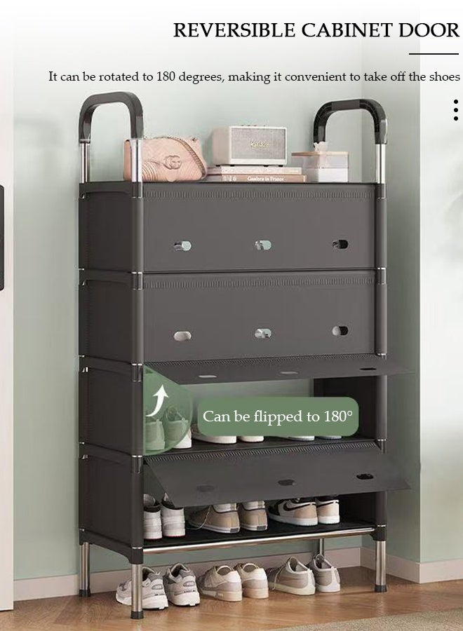 DUNISO 6-Tier Shoe Rack with Black Layer Covers 180°Flip Panel Dust-proof Space-Saving Shoe Organizer for Closet,Entryway,Bedroom,Durable Storage Shelf for Various Shoes with Countertop for Keys,Umbrella,Bags - Image 5