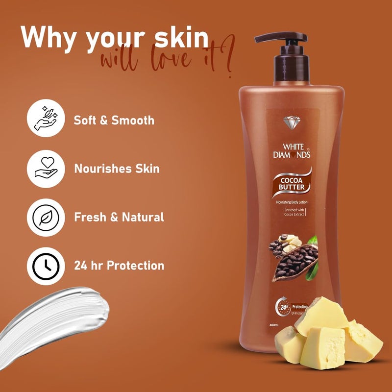 White Diamonds Cocoa Butter Lotion Deep Moisturizing Nourishing Formula Soft Smooth Skin 400 ML Cocoa Butter