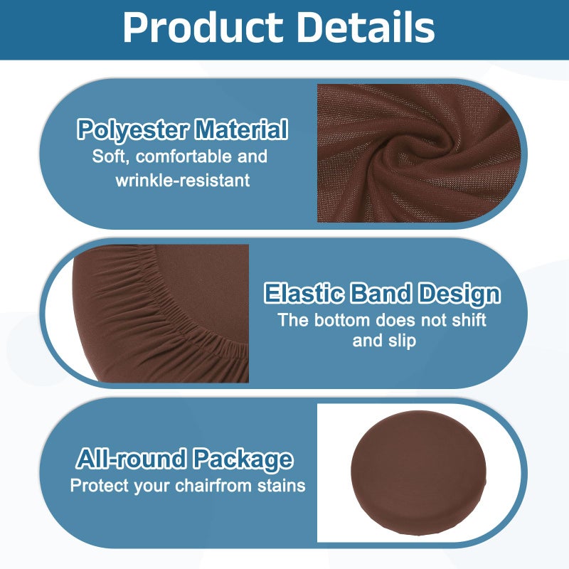 uxcell 4 Pack Stool Covers Round, 16-18 Inch Bar Stool Covers Washable Dustproof Slipcover Seat Cushion with Elastic for Bar Kitchen Living Room Decor, Dark Brown - Image 4