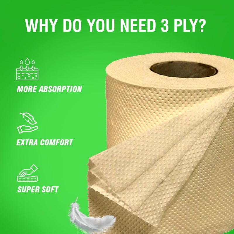 BECO Toilet Tissue Rolls | 3-ply, 960 Pulls (160 x 6 Rolls) | Tissue Paper Roll, Toilet Paper, Toilet Roll Eco Friendly, Soft & Highly Absorbent, 100% Natural Bamboo, Chemical-Free, Hypoallergenic - Image 3