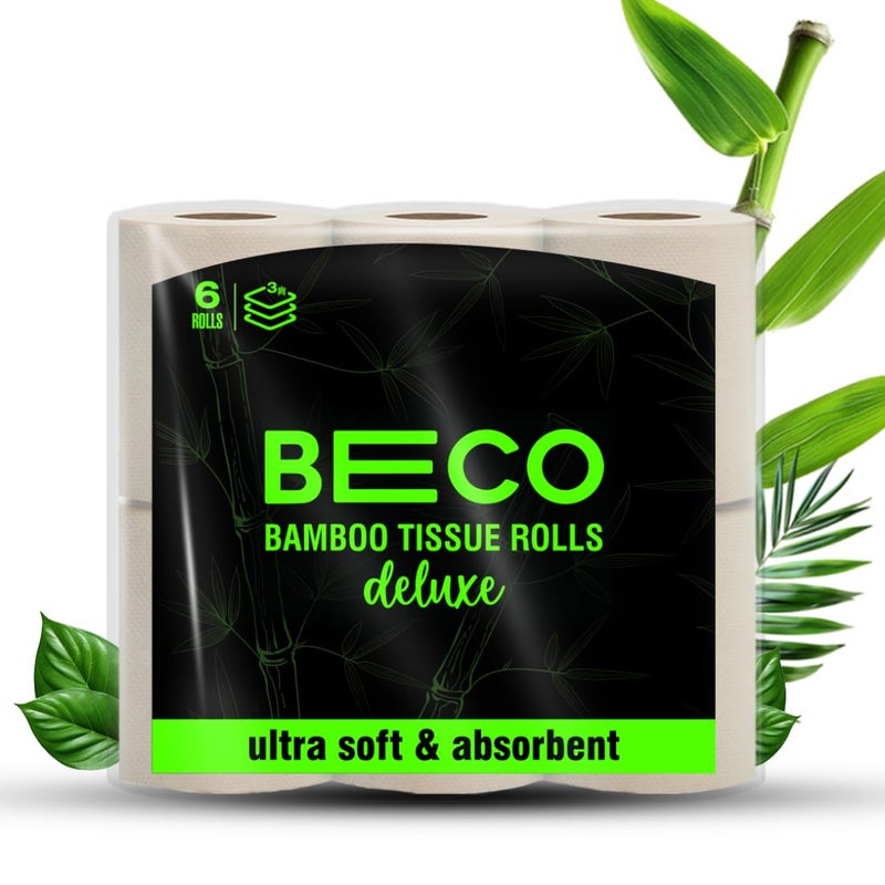 BECO Toilet Tissue Rolls | 3-ply, 960 Pulls (160 x 6 Rolls) | Tissue Paper Roll, Toilet Paper, Toilet Roll Eco Friendly, Soft & Highly Absorbent, 100% Natural Bamboo, Chemical-Free, Hypoallergenic - Image 1