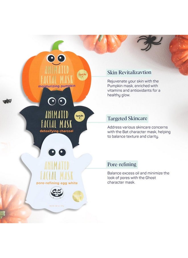 SpaLife - Facial Mask Sheet Bundle Pumpkin Ghost Bat Halloween Character Mask Bundle Face Masks For Skin Care Moisturizing Sheet Face Masks Skincare Pack For Women Spa Beauty Masks - Image 1