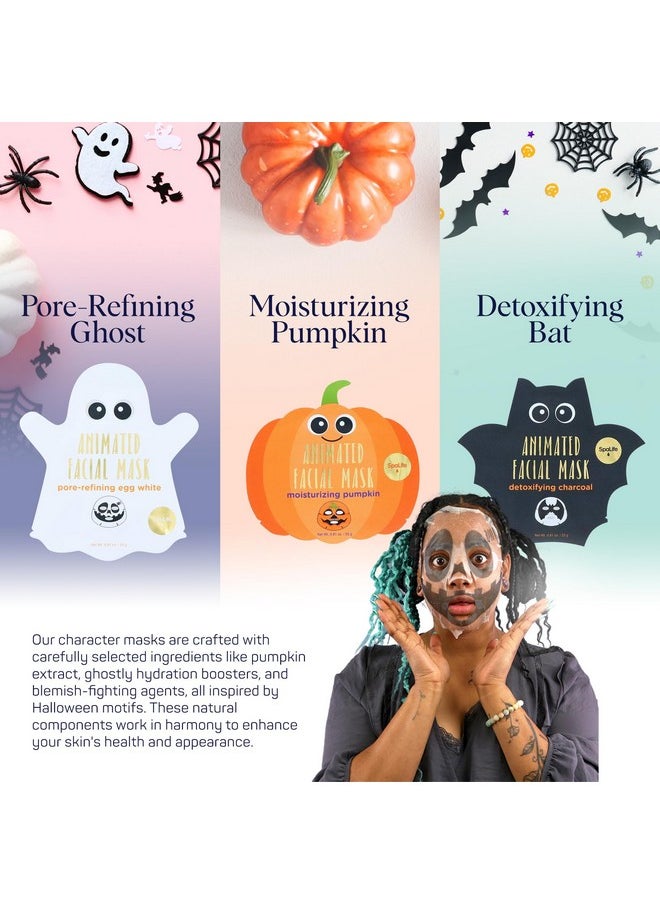 SpaLife - Facial Mask Sheet Bundle Pumpkin Ghost Bat Halloween Character Mask Bundle Face Masks For Skin Care Moisturizing Sheet Face Masks Skincare Pack For Women Spa Beauty Masks - Image 1