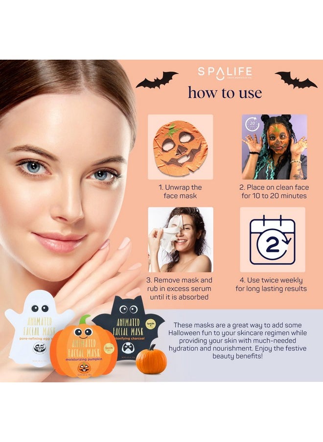 SpaLife - Facial Mask Sheet Bundle Pumpkin Ghost Bat Halloween Character Mask Bundle Face Masks For Skin Care Moisturizing Sheet Face Masks Skincare Pack For Women Spa Beauty Masks - Image 1