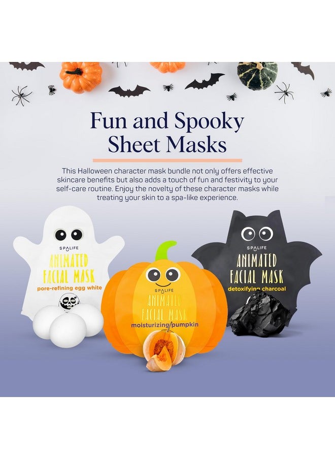 SpaLife - Facial Mask Sheet Bundle Pumpkin Ghost Bat Halloween Character Mask Bundle Face Masks For Skin Care Moisturizing Sheet Face Masks Skincare Pack For Women Spa Beauty Masks - Image 1
