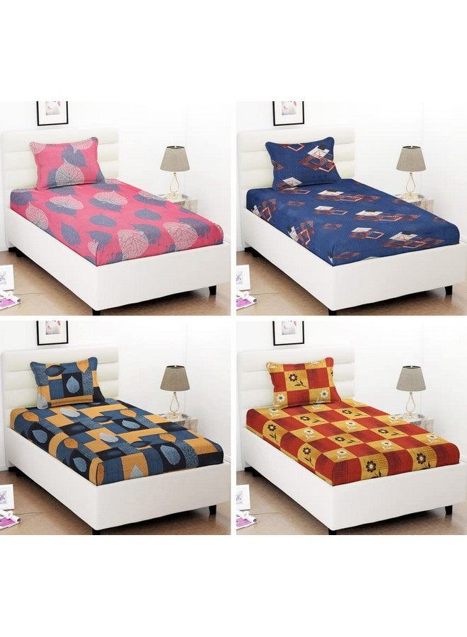 VAS COLLECTIONS VAS COLLECTION Prime Combo Pack of 4 Single Bedsheets with 4 Pillow Covers | 160 TC Soft Brushed Glace Cotton -Long Lasting & Wrinkle Free - | 228x152 Cm Or 4X7.5 Ft-Pink & Beige - Image 1