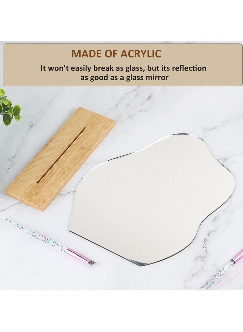 XiuWoo Irregular Aesthetic Vanity Mirror Frameless, Decorative Desk Tabletop Acrylic Mirrors with Wooden Stand for Living Room, Bedroom, and Minimal Spaces Home Decor - Image 5