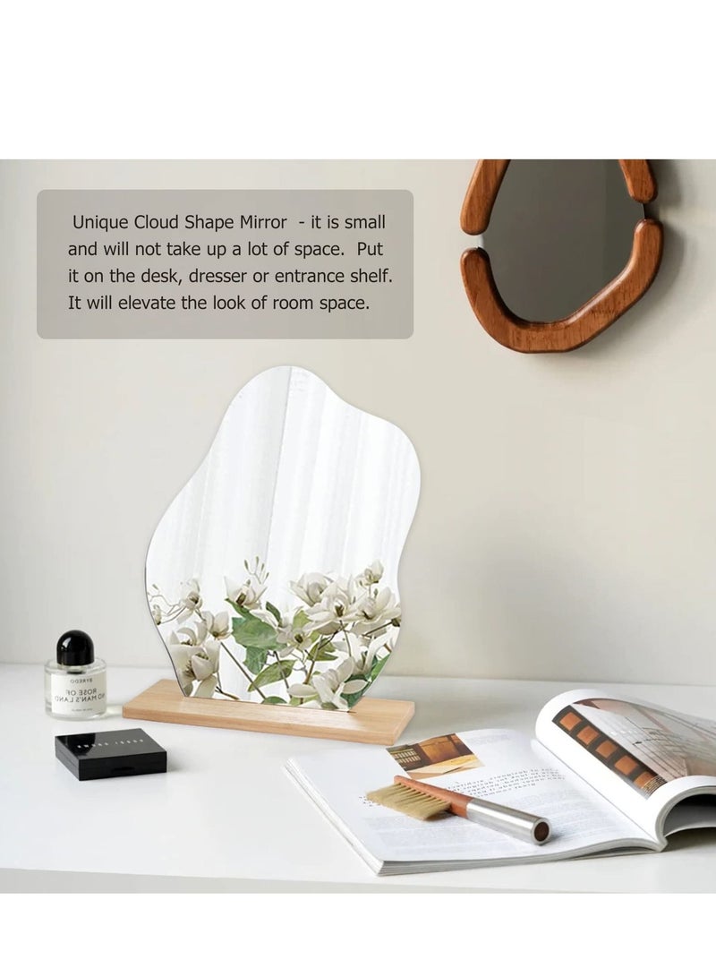 XiuWoo Irregular Aesthetic Vanity Mirror Frameless, Decorative Desk Tabletop Acrylic Mirrors with Wooden Stand for Living Room, Bedroom, and Minimal Spaces Home Decor - Image 3